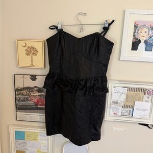 Elegant Black Leather Strapless Dress